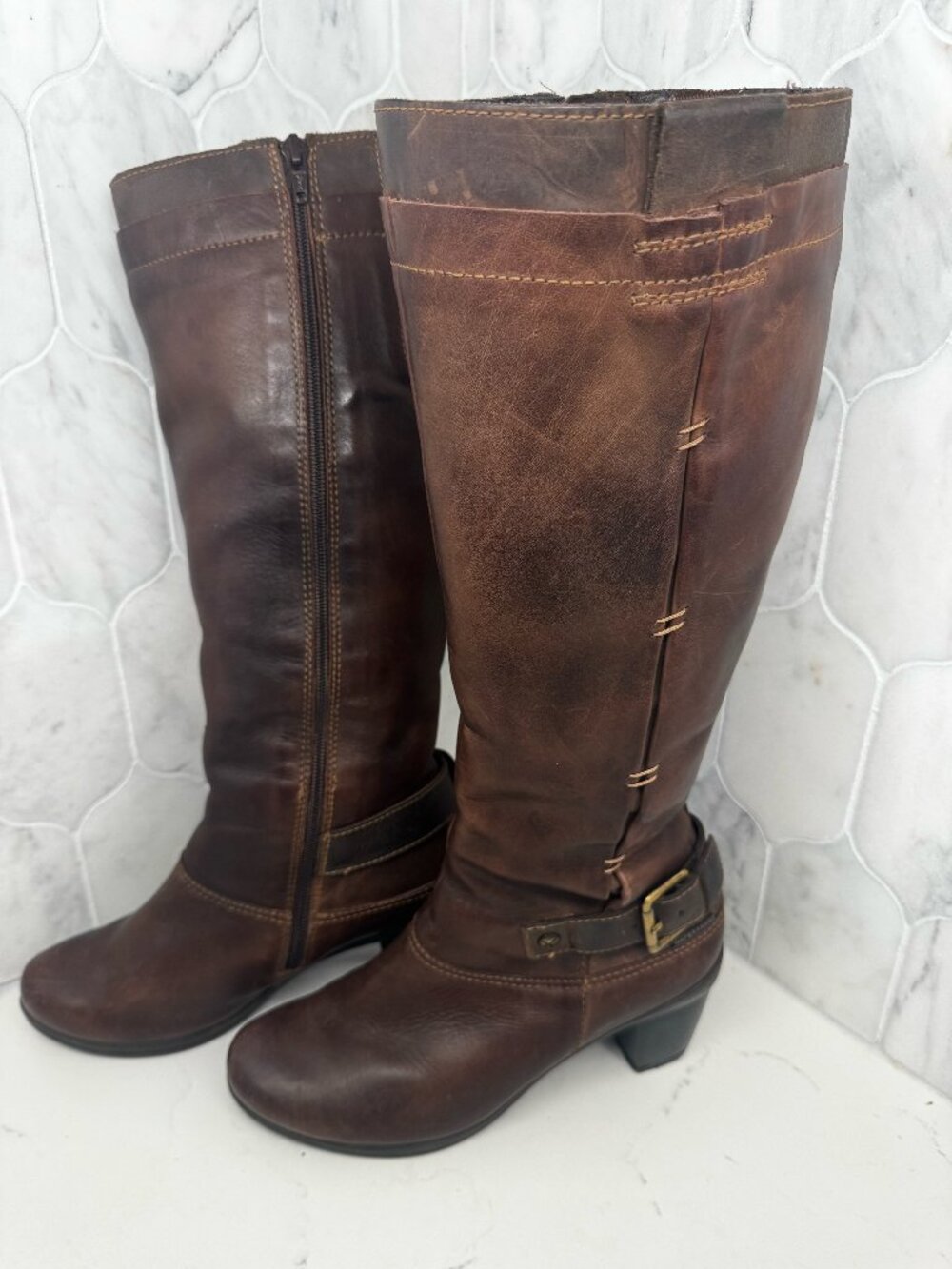 Pikolinos Waterproof Knee High Riding Boots Womens 37 6.5-7 Brown Leather Lined